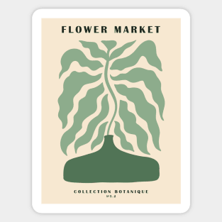 Flower market, Green botanical art, Retro print, Cottagecore, Aesthetic poster, Abstract flower in a vase Sticker